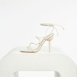 Cult Gaia Soleil Strappy Leather Ankle Wrap Sandals Off White
